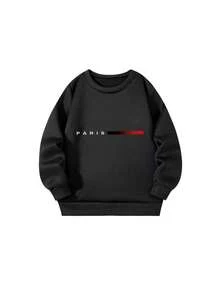 3-delat set för tween-pojke, avslappnad sweatshirt med roligt tryck, rund hals och lång ärm, höst/vinter-topp - Svart - Visa 5