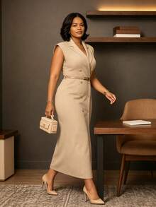 Damen elegantes, lässiges Urlaubskleid für elegante Partys, Dates, Büro und Pendeln, mit kurzen Puffärmeln, Blumendekoration, gerafftem Saum und Schlitz, Frühling/Sommer - Aprikosenfarben - Übersicht 1