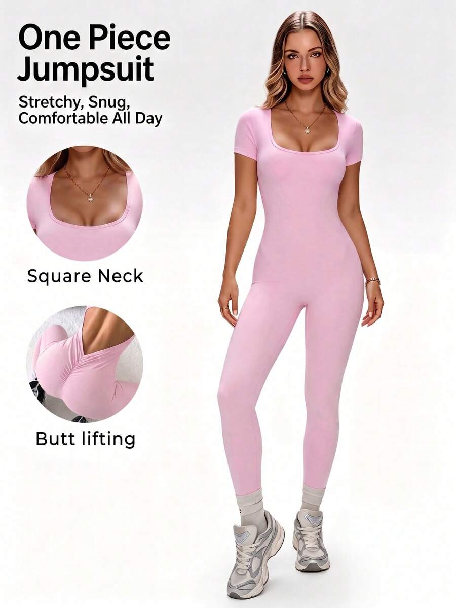 Bold Backless Design - Showcases Toned Back, Fitted And Bodycon, Highlights Waistline, Waist-Cinched Sexy Backless Jumpsuit Sports Pink - Pink - View 1