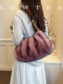 low tea 1pc Fashion Cloud Pleated Plush Fabric Shoulder Bag, Suitable For Commuting, Shopping, Etc. - Pink - View 10