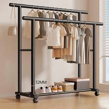 1 Pc Black Double‑Bar Movable Floor Coat Rack, High‑Low Double‑Bar Hanging Design, Bottom Storage Layer, Universal Casters For Easy Movement, Suitable For Bedrooms, Entrances And Cloakrooms To Hang Clothes And Bags - Double-bar Drying Rack - View 5