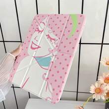 粉色波點可愛卡通女孩角色印花保護翻蓋平板保護殼，附筆筒，相容 iPad 10代 Smart Case/11(A16 2025)/相容 Galaxy S9/S7/S10+/相容 /相容 - 彩色 - 查看 3