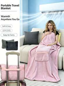 Premium Soft Travel Blanket & Pillow Set, Airplane Blanket, All-Function Travel Blanket, Resting Blanket, Premium Textured Travel Neck Pillow, With Boarding Luggage Strap And Backpack Clip, Suitable For Car, Airplane, Airport, Camping And Other Travel Essentials - One Size Fits All - View 6