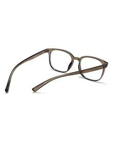 1 Pair Men's Grey Tea Square Frame Plain Lens Glasses With Rivet Decor - Grey Tea - View 4