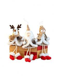1pc Christmas Tree Hanging Ornament, Knitted Fabric Christmas Pendant, Snowman Reindeer Santa Claus Design, Holiday Home Wall And Christmas Tree Decoration, Winter Party Decor - A - View 4