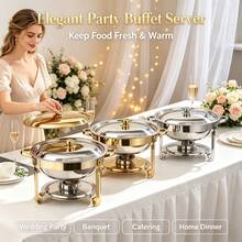 Stainless Steel Buffet Warmer, Advanced Self-Heating Set With Gold-Plated Stand And Lid, All-In-One Hot Pot Buffet Pot, Suitable For Hotels, Parties, Weddings And Home Dining - Round - View 3