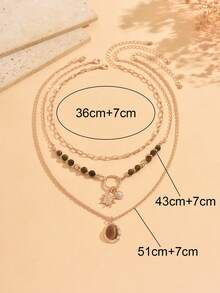 3pcs/Set Vintage Luxury Tiger Eye Beaded Sun Pendant Necklace Set, Fashionable Maillard Color Scheme Women's Neck Jewelry, Suitable For Daily Wear, Shopping, Party, Gathering, Autumn/Winter Outfit And Music Festival - Multicolor - View 5