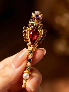 1pc Enamel Magic Wand Brooch, Exquisite Rhinestone Inlaid, Light Luxury Versatile, Enhances Atmosphere, Niche High-End Style, Women's Jewelry - Multicolor - View 1