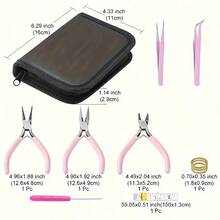 8pcs/5pcs/3pcs/2pcs DIY Advanced Tool Kit, 3 Types Of Pliers, 2 Powder Tweezers, 1 Random Color Cone, 1 Open Ring And 1 Measuring Tape, Can Be Selected Individually. Suitable For Beginners And Experts, Essential For Home - Pink - View 4