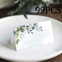 100Pcs Watercolor Olive Leaf Place Cards, Elegant Green Floral Writable Name Cards, Pre‑Scored Easy‑Fold Table Cards For Wedding Baptism Dinner Party, Summer Autumn Harvest Decor, Size 3.54*3.93 Inch - Multicolor - View 12