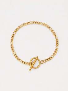 1pc Stainless Steel Minimalist Bracelet Gold Color Chain Toggle Clasp Cuban Curb Chain Basic Bracelets For Men Women Jewelry - Bracelet - View 20