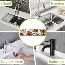 1pc Halloween Faucet Cover, Create Holiday Atmosphere, Bathroom Faucet Splash Guard, Pumpkin Pattern Faucet Mat, Kitchen Countertop Accessory, Kitchen Dining Table Accessory, Halloween Sink Moisture-Proof Absorbent Mat, Absorbent Drainage Mat, Multi-Functional Absorbent Non-Slip Mat - Multicolor - View 8
