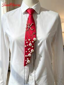 ImmCharm Men's & Women's Fashion Personalized Neckties, 26 Alphabet Letter Ties With Gemstone Accents, Fashion Chain Tassel Bow Ties, Accessories For Casual, Outdoor, School Uniform, JK Workwear, Cosplay, Christmas, Halloween, Gift Choice - Red - View 32