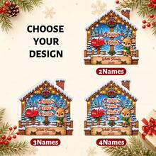 Custom Family Reindeer Christmas Ornament, Personalized 2-4 Names Winter Cabin Sign, Festive Holiday Style, Customized Christmas Wall Decor, Customizable Family Keepsake, Christmas Tree Hanging Decor, 2026 Holiday Gift, Candy Cane Name Tag, 2D Flat - Style D - View 3