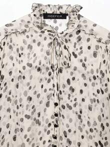 Liorin Autumn New Fashion Minimalist Versatile Long Sleeve Tie-Front Polka Dot Blouse - Polka Dots - View 3