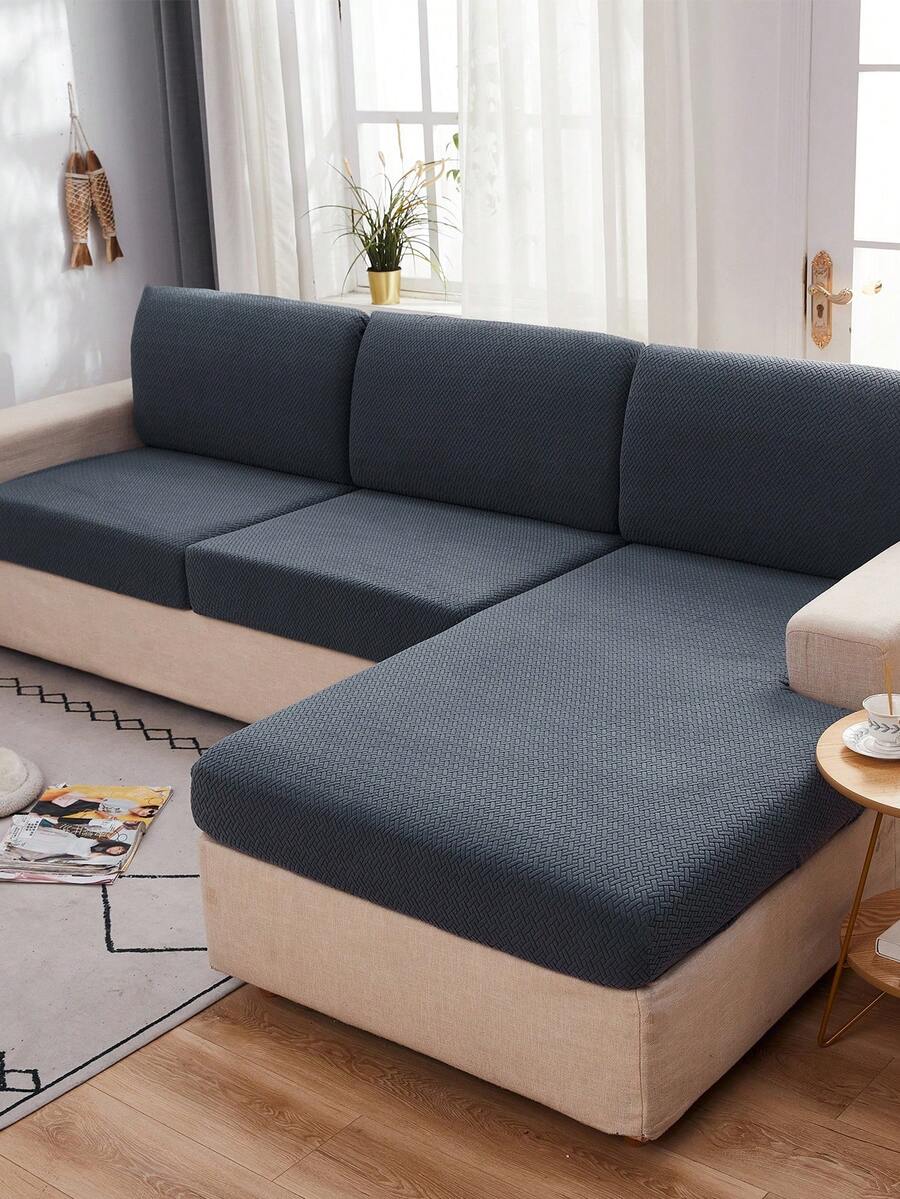 1pc Solid Color Stretchy Sofa Seat Cover - رمادي غامق - مشاهدة 1