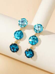 1 Pair Fashion Crystal Pendant Earrings For Women, Suitable For Party Wear - Blue - View 2