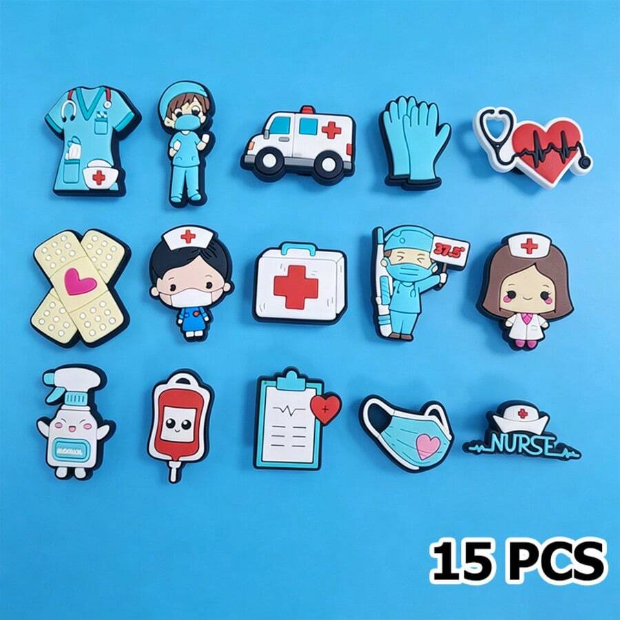 15PCS Medical Nurse Shoe Charms, Gentle Medical‑Style Shoe Buttons, Fits Various Hole‑Type Shoes, Daily Decor, Ideal For Gifting - Multicolor - View 1