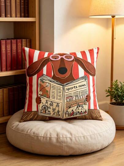 1pc Funny Printed Pillowcase, Dachshund Reading Newspaper Pattern, Machine Washable With Zipper Closure, Suitable For Casual Fun Theme Pillowcase, Suitable For Indoor Outdoor Home Decor Decorative Pillowcase, Bedroom Decor, Durable Fabric, Decorative Pillow, Home Decor Enthusiasts, Double-Sided Printed Pillowcase, Versatile Decorative Pillowcase, 2D Flat Print (Pillow Insert Not Included)