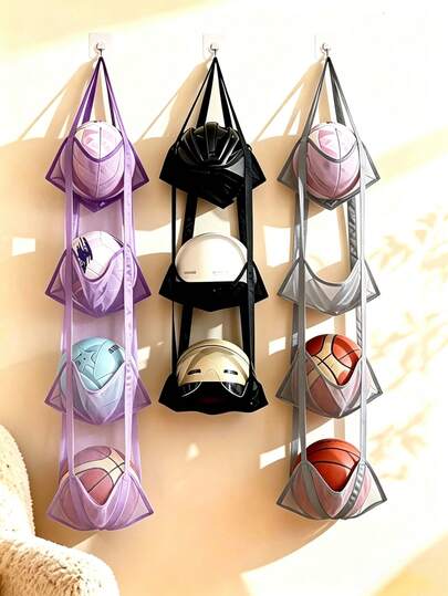 2pcs Set: 3-Layer + 4-Layer Wall-Mounted Ball Storage Hanging Bag, Suitable For Various Ball Types, Made Of Tear-Resistant Nylon Mesh, Durable And Heavy-Duty, No-Drill Installation