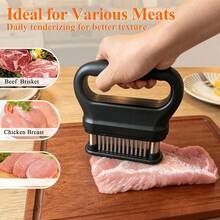 1PC 48-Needle Stainless Steel Meat Tenderizer, Manual Meat Tenderizer For Home Use, Steak And Chicken Breast Tenderizer, Kitchen Meat Marinating Tool. Made Of Stainless Steel Sharp Needles, Easily Cuts Through Tough Meat Fibers, Allows Sauce To Penetrate Quickly During Marinating, Shortens Marinating Time, And Keeps Meat Tender And Juicy After Frying Or Grilling. Ergonomic Non-Slip Handle, Easy To Press, With Automatic Rebound Structure, Simple To Operate, And Easy For Beginners To Use. - Multicolor - View 7