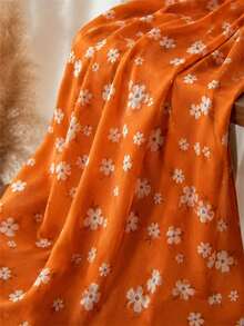 1pc Vintage White Daisy Print Orange Chiffon Fabric, Lightweight Smooth Semi-Transparent Material, Elegant Drape, Suitable For Summer Outfits, Fashion Haute Couture, Holiday Decor, DIY Crafts And Clothing Sewing - Multicolor - View 7