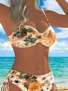 Women's Summer Beach Full-Print Floral Spaghetti Strap Bikini Set 2 Pieces Set Vacation - Orange - View 5
