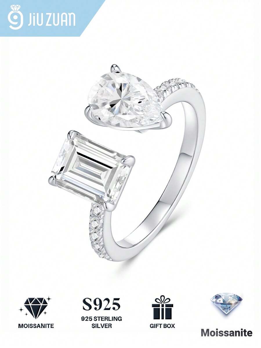 Moissanite Ring For Women, 925 Sterling Silver Hypoallergenic, Lightweight Luxury Niche Design, Valentine's Day Birthday Gift For Girlfriend Wife Mom, Gift Box Packaging With Certificate