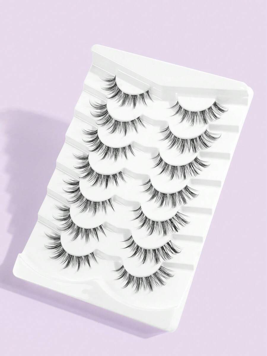 MAANGE 7 Pares de Cílios Postiços Estilo Cartoon com Ponta Fina, Naturais e Delgados, Estilo Idol Coreano, para Maquiagem Fresca e Fofa, com Banda Transparente, Efeito de Extensão de Cílios, Cílios Postiços em Tira
