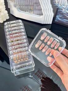 40pcs/1pc Creative Nail Art Storage Box, Transparent Acrylic Dustproof Packaging For Finished Nail Art Styles, Dedicated Nail Tip Organizer Display Box, Transparent Jewelry Storage Box, Small Card Storage Box - Transparent - View 2