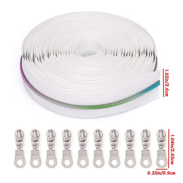 1 Set = 4.5m Zipper + 10 Zipper Heads, #3 Small Nylon Rainbow Teeth Zipper, Colorful Gradient Teeth, Extra Long Free Cutting, Suitable For Home Sewing DIY Replacement Zipper - Multiple Colour - View 15