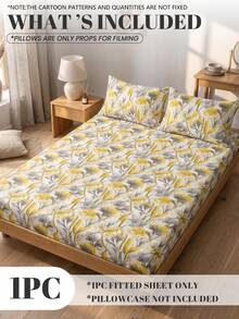 1pc Printed Fitted Sheet, Dorm Bedding Mattress Protector Bed Cover, Room Decor, Deep Pocket Dustproof Non‑Slip, Skin‑Friendly & Breathable, Supersoft & Lightweight, Fits Twin/Full/Queen/King, Machine Washable, Pillowcase Not Included - Multicolor - View 2