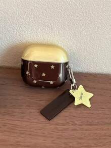 Contrast Brown Star Pattern Protective Case For AirPods 4, Pro 3, Pro 2, 3, 1/2, Shockproof Wireless Bluetooth Earphone Cover - Brown - View 7