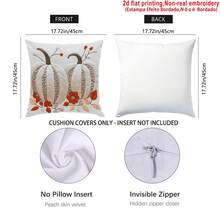 2 piezas Fundas de almohada con estampado de calabaza blanca bordada y hojas de otoño, fundas de cojín de poliéster ligero con estampado de un solo lado, estilo vintage para Acción de Gracias, lavables a mano/máquina/limpieza en seco, cierre con cremallera, adecuadas para decoración del hogar de otoño, sofá, cama, dormitorio, sala de estar, cafetería, sala de exposiciones, fundas de almohada decorativas, decoración diaria para fiestas festivas - Blanco - Ver 2