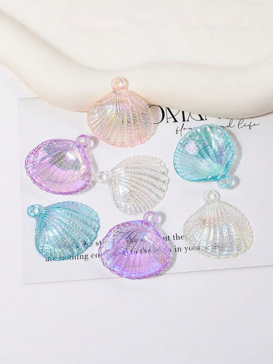 10pcs 23*27mm Iridescent Acrylic Shell Beads With Hole DIY Earring Phone Chain Bag Chain Necklace Jewelry Beading Accessories - Shell Beads - View 1