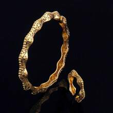 Letingsha Vintage Gold-Plated Hollow Fine Chain Lace Texture Gold Jewelry Set, Suitable For Party Bracelet And Ring Combination, Perfect For Engagement - Yellow Gold - View 8
