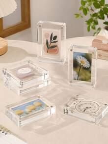 1pc/2pcs Transparent Thick Acrylic Photo Frame, Modern Desktop Photo Frame, Suitable For Home And Office Decoration. Transparent Acrylic Photo Frame, Modern Desktop Photo Frame, Suitable For Home And Office Decoration. Suitable For Photos, Flowers And Landscape Paintings, Strong Magnetic Photo Office Business Card Holder, Acrylic Plate With Double-Sided Protective Film - Transparent - View 3