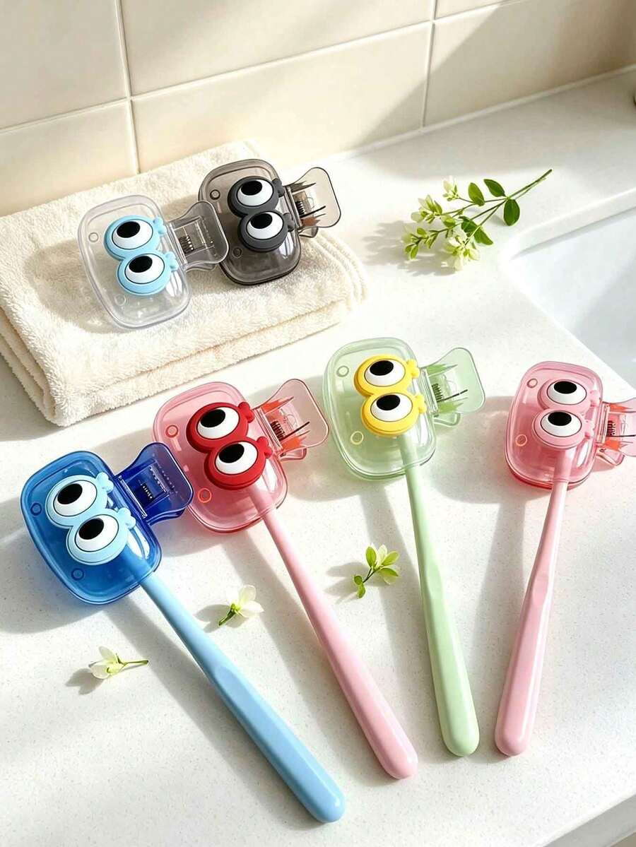 Cute Big Eye Portable Toothbrush Case, Travel Toothbrush Storage Box, Portable Toothbrush Head Protective Clip, Toothbrush Storage Clip, Toothbrush Protective Cover,Portable Design Easy To Carry, Travel-Specific Dust-Proof Toothbrush Head Cover - Multicolor - View 1