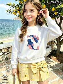 Kids' Cartoon Print Loose Crew Neck Sweatshirt, Breathable Casual Pullover, Suitable For Spring/Autumn Outdoor Daily Wear - White - View 10