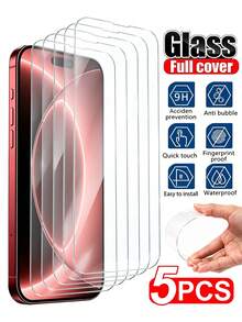 Navigator 5pcs/Pack, High-Definition Tempered Glass Screen Protector, 4K Clear Display, High Transmittance, 9H Hardness Glass, Effective Screen Protection, Resistant To Bumps, Scratches, And Drops, Compatible With IPhone Duo/18 Pro Max/18 Pro/18/17e/17 Pro Max/17 Pro/17 Air/17/16 Pro Max/16 Pro/16 Plus/16/15 Pro Max/15/14/13/12 And Other Models. - Clear - View 2