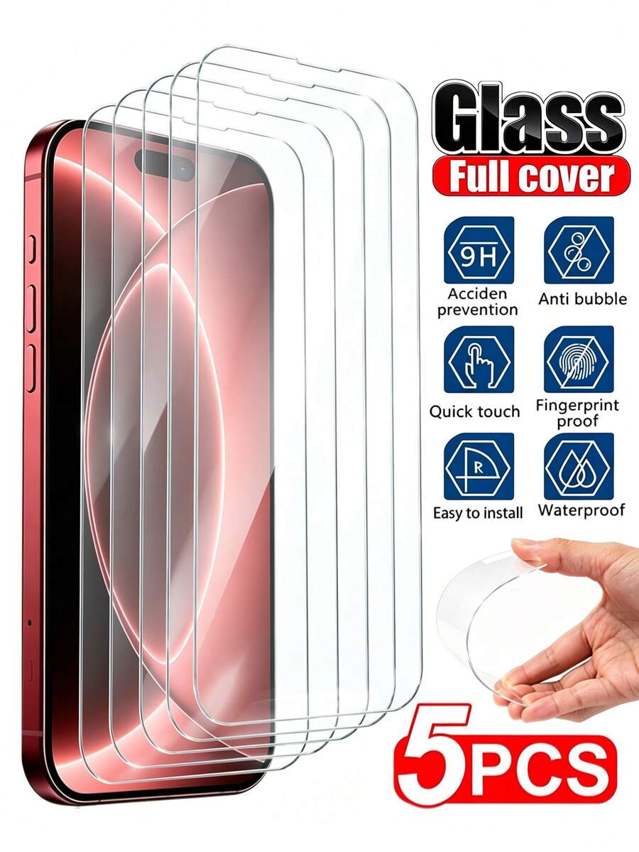 Navigator 5pcs/Pack, High-Definition Tempered Glass Screen Protector, 4K Clear Display, High Transmittance, 9H Hardness Glass, Effective Screen Protection, Resistant To Bumps, Scratches, And Drops, Compatible With IPhone Duo/18 Pro Max/18 Pro/18/17e/17 Pro Max/17 Pro/17 Air/17/16 Pro Max/16 Pro/16 Plus/16/15 Pro Max/15/14/13/12 And Other Models.
