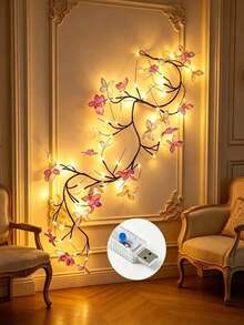 1pc USB Powered Butterfly LED Branch Light (Wall Mounted), LED Butterfly Willow Branch String Light, 8 Lighting Modes, Suitable For Indoor/Outdoor Wall, Bedroom, Door/Window Decoration, Holiday Decoration, Party Decoration, Gift And Proposal Scene - Purple Butterfly Vine - View 11