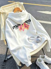 Women's Crew Neck Sweatshirt, Travel Hoodie With Pocket, Cotton T-Shirt, Basic Autumn-Winter Sweatshirt For Women - White - View 2