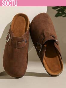 Women's Spring New Round Toe Thick Sole Comfortable Slip-On Casual Fashion Mules - Coffee Brown - View 1