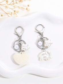 1pc Elegant Faux Pearl Heart Star Elephant Keychain, Bag, Earphone Case, Phone Case Accessory, Creative Gift - Multicolor - View 2