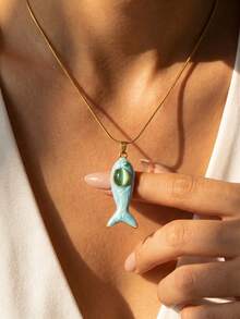 rakol 1件/2件 極簡可愛魚油滴項鍊，適合女性疊戴裝飾 - 小魚 - 查看 3