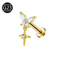 1pc G23 Titanium Internal Thread 1.0/1.2mm Butterfly, Flower, Heart, Cross Shape Piercing Stud Earring Cartilage Jewelry Suitable For Women's Daily Wear - Gold - View 44