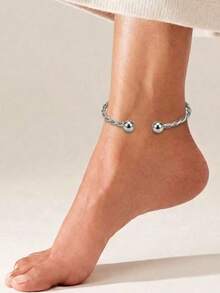 XYHEALER 1pc Minimalist Gold Women's Twisted Rope Open Adjustable Anklet, Ball End, Gold Foot Jewelry, Suitable For Beach, Party, Holiday - Multicolor - View 8