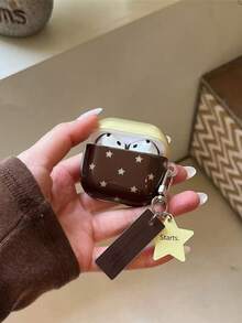Contrast Brown Star Pattern Protective Case For AirPods 4, Pro 3, Pro 2, 3, 1/2, Shockproof Wireless Bluetooth Earphone Cover - Brown - View 6