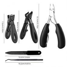 8Pcs Nail Clippers Set For Thick Hard Nails, Sharp Stainless Steel Wide-Jaw Nail Cutters Kit, Professional Manicure Pedicure Tools With Storage Case - Black - View 6